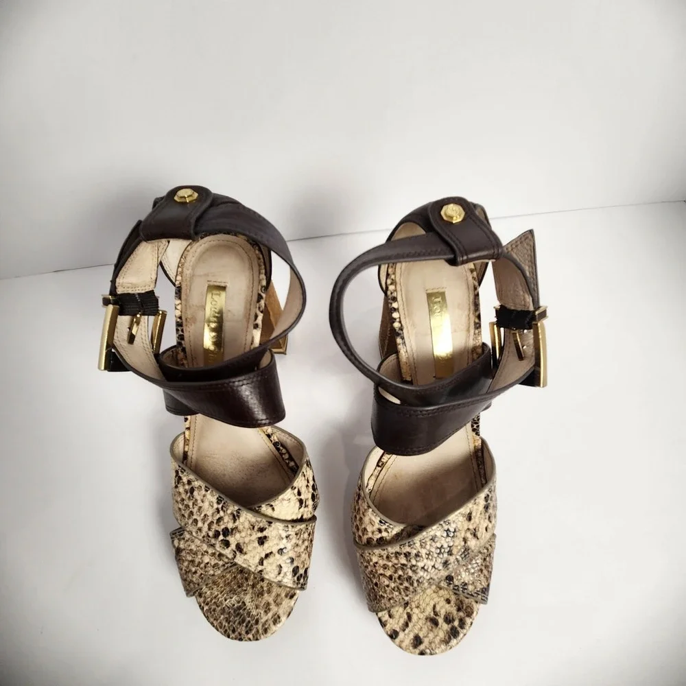 Louise et Cie Women's Gigi Snakeskin Brown‎ Leather Platform Heel Size 5.5M